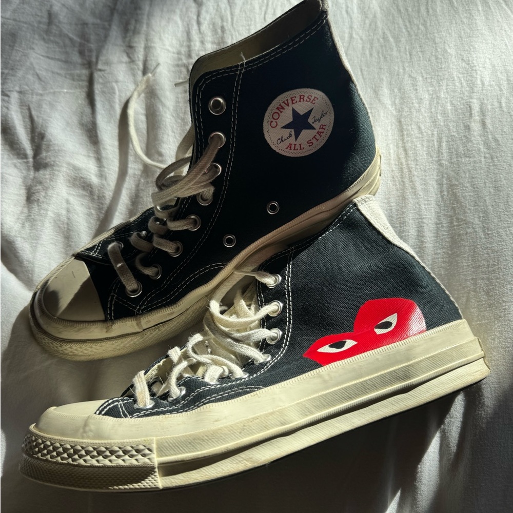 Comme des Garcons PLAY Black and White Converse with Red Heart